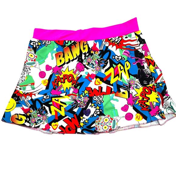 PICKLE ME PINK Women's XL comics skater graffiti skort short skirt roller derby - Picture 3 of 8